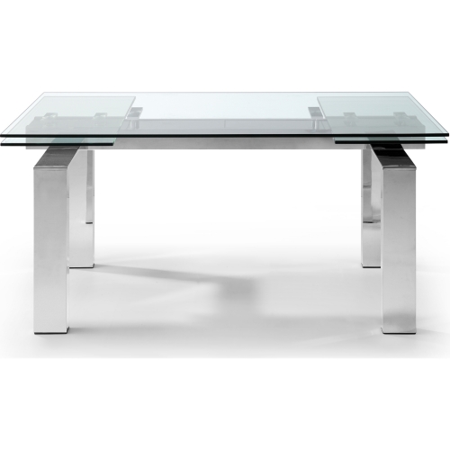 Cuatro 63 to 98" Dining Table with Tempered Glass Top on Stainless Steel Base